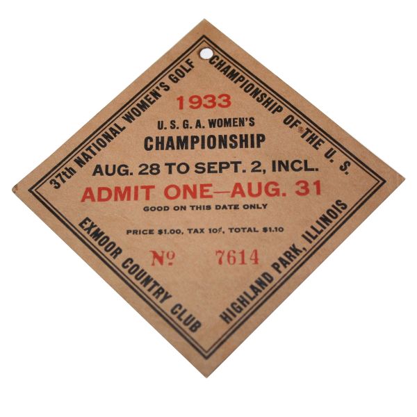 1933 USGA Womens Championship Ticket Virginia Van Wie champion tough ticket