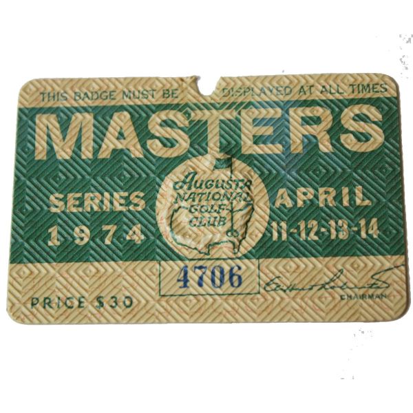 1974 Masters Badge - Gary Player Winner