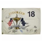 1999 Ryder Cup Team Signed Flag  with Tiger Woods on a Program (No Payne) JSA COA