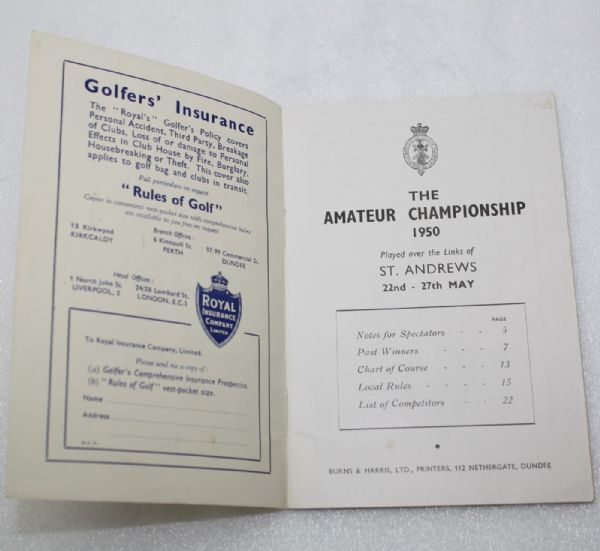 1950 Official Program Of The Amateur Championship - St. Andrews Frank Stranahan victory!