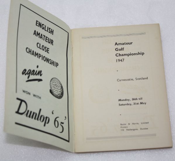 1947 Official Program of The Amateur Golf Championship - Carnoustie Willie Turnesa Champion