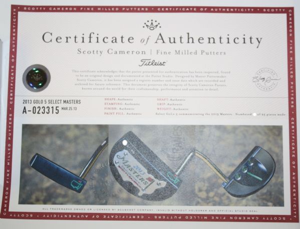 2013 Masters Scotty Cameron GoLo Putter VERY RARE!  Numbered out of 25