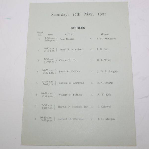 1951 Walker Cup Program - Royal Birkdale Golf Club
