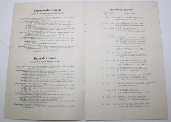 1953 Open Golf Championship Program for Competitors Only - Carnoustie HOGAN win !
