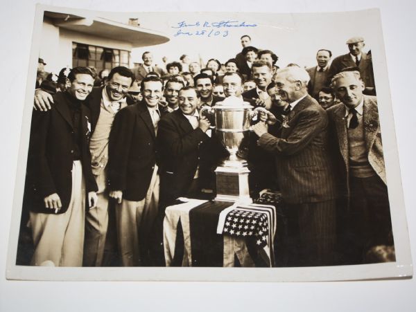 1951 Walker Cup Original Celebration Photo with Cup Signed by Frank Stranahan JSA COA