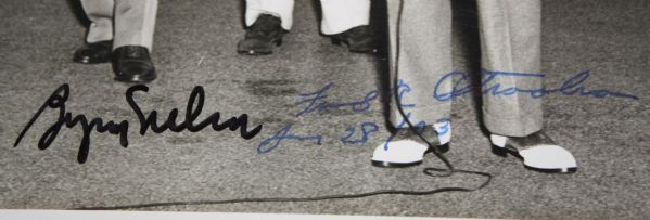 1947 Masters Award Ceremony Photo Signed by Runnerups Byron Nelson F.Stranahan 