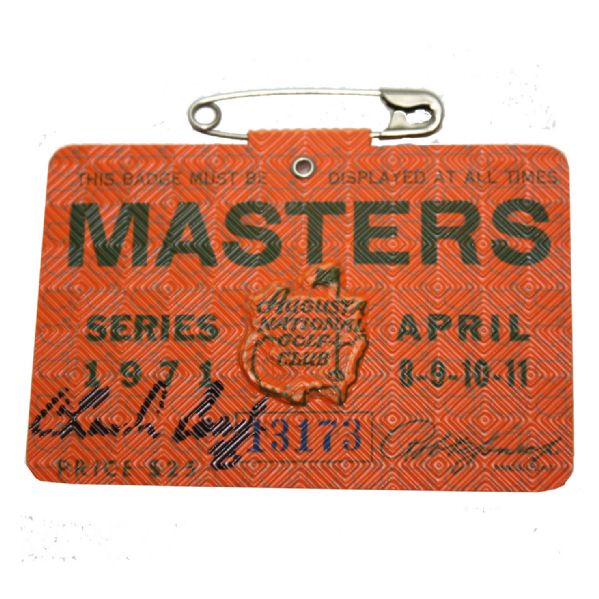 1971 Masters Badge Signed by Charles Coody JSA COA