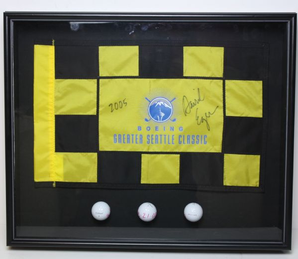 2005 Boeing Greater Seattle Classic Champions   Flag Signed by David Eger with 3 Personal Balls JSA COA