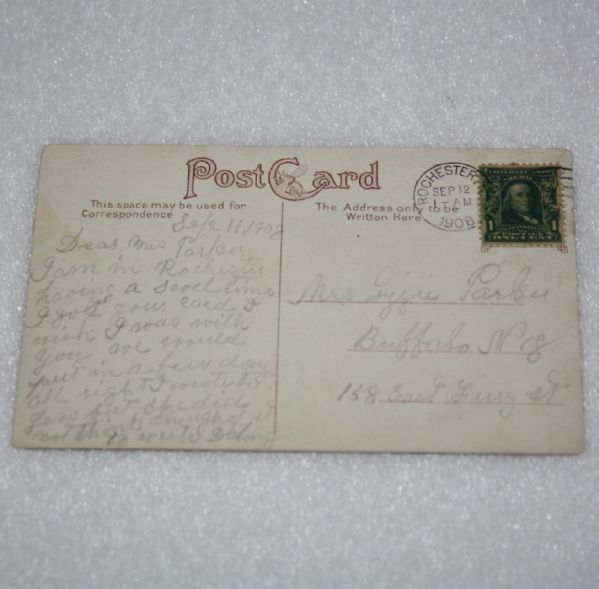 Walter Hagen Signed 1908 Vintage Oak Hill Postcard - Babe Zaharis Collection JSA COA  