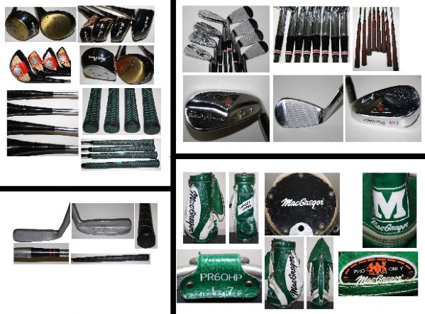 Charley Penna Combination Lot: Charley Penna Putter, Wingback Irons, Golf Bag, and Woods Set