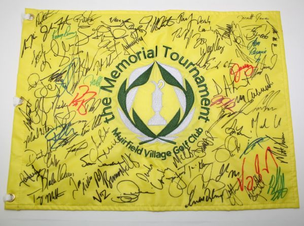 Memorial Flag Signed by Over 60 Pro's including Tiger, Rory, Dufner, Furyk, etc. JSA COA
