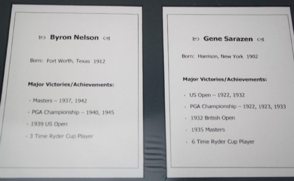 Byron Nelson and Gene Sarazen Signed 3x5 Cuts - Display JSA COA