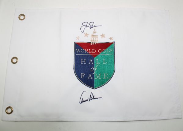 Jack Nicklaus and Arnold Palmer Signed White Embroidered Hall of Fame Flag JSA COA