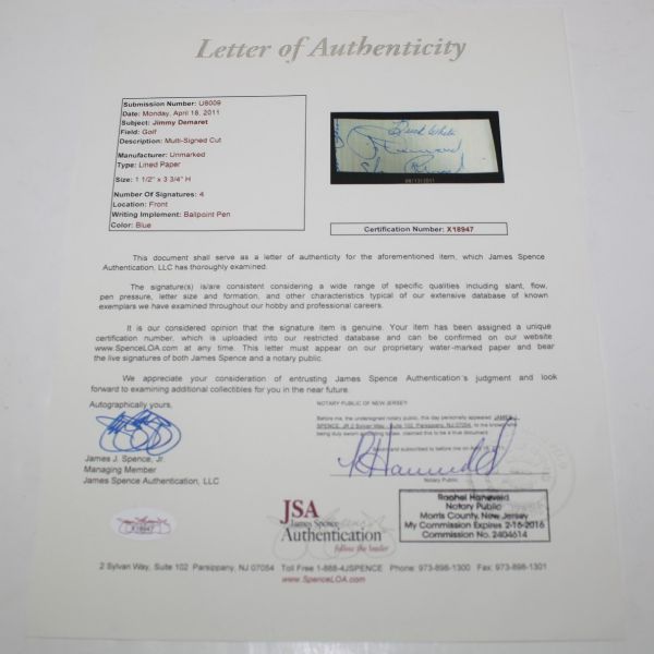Jimmy Demaret Signed Cut - JSA Full Letter Cert#X18947