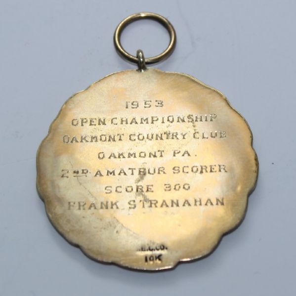 Frank Stranahan's 1953 US Open 2nd Place Amateur 14K Medal-Hogan Win@Oakmont