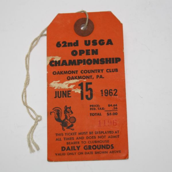 1962 US Open Friday Ticket- Palmer and Nicklaus battle at Oakmont C.C.-Jack's 1st Win