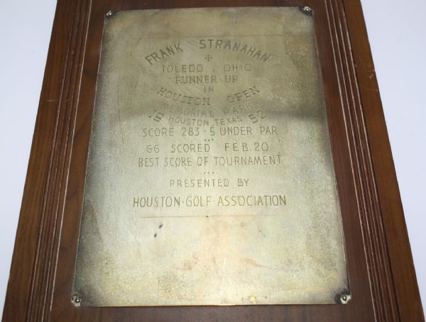 Frank Stranahan's 1952 Houston Open Runner-Up Plaque-Jack Burke Wins PGA Event