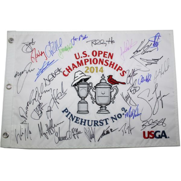 2014 US Open Embroidered Dual Logo Flag - 32 Stars Signed JSA COA