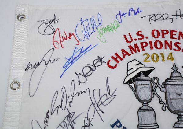 2014 US Open Embroidered Dual Logo Flag - 32 Stars Signed JSA COA