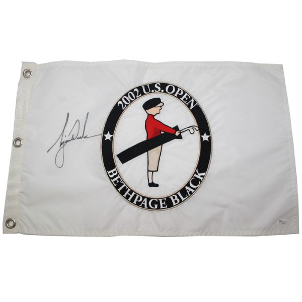 Tiger Woods Signed 2002 US Open Embroidered Bethpage Black Flag - TIGER WINS - JSA X55839