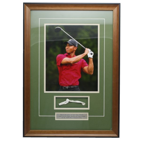 Framed Tiger Woods Piece of Golfer's Tape used in 2009 PGA Championship Final Round