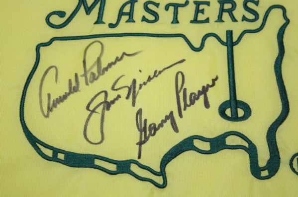 Big 3 Arnie Jack and Gary Signed 2013 Masters Flag 