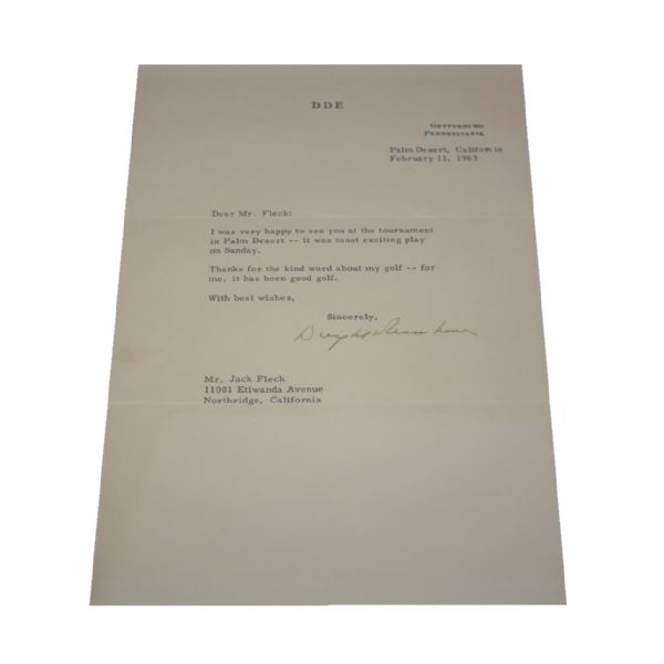  Signed Letter/Envelope to Jack Fleck from Dwight D. Eisenhower - Strong Golf Content