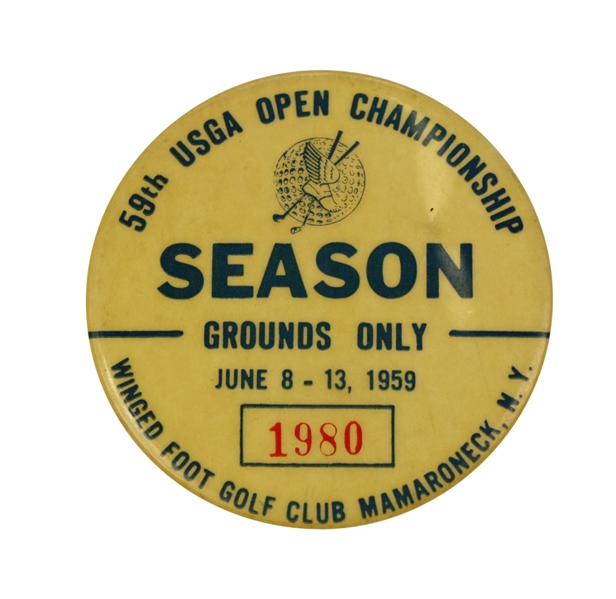 1959 US Open Championship Grounds Badge - Billy Casper First Major Win-Winged Foot