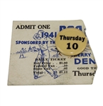 1941 PGA Championship at Cherry Hils CC Thursday Ticket with Pin - Vic Ghezzi Winner