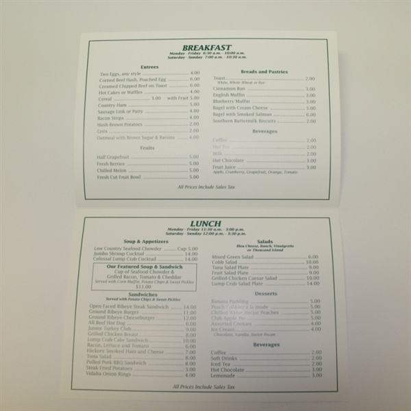 2008 Masters Lunch on Green Menu