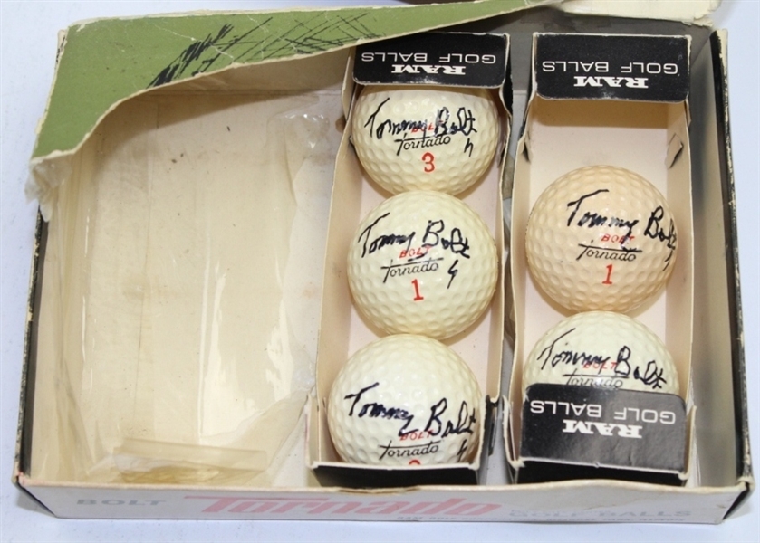 Lot of 14 Signed Tommy Bolt Kroydon and Torpedo Personal Model Golf Balls with Boxes 