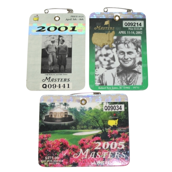 2001, 2002, & 2005 Masters Tournament Badges - Tiger Woods Winner