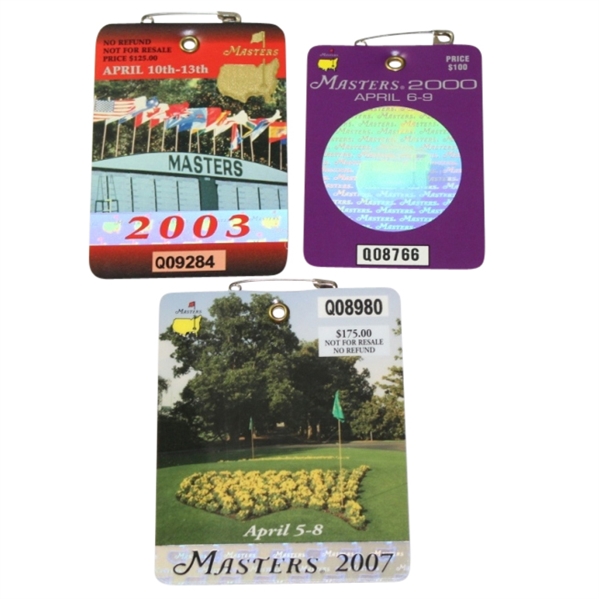 2000, 2003, & 2007 Masters Tournament Badges - Singh, Weir, and Johnson