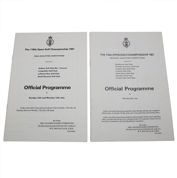 1987 Regional and Final Open Championship Qualifying Programmes