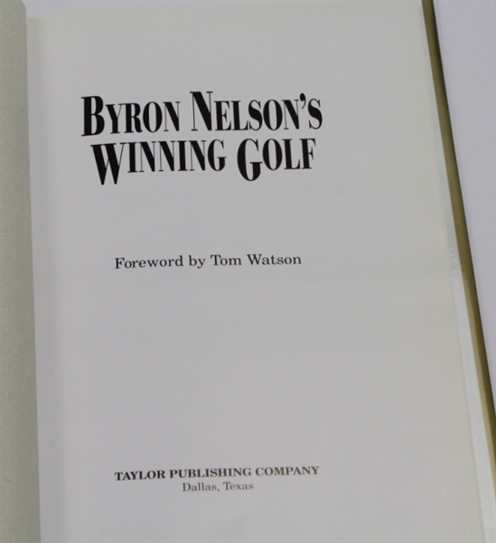Byron Nelson Signed Book 'Byron Nelson's Winning Golf' JSA COA