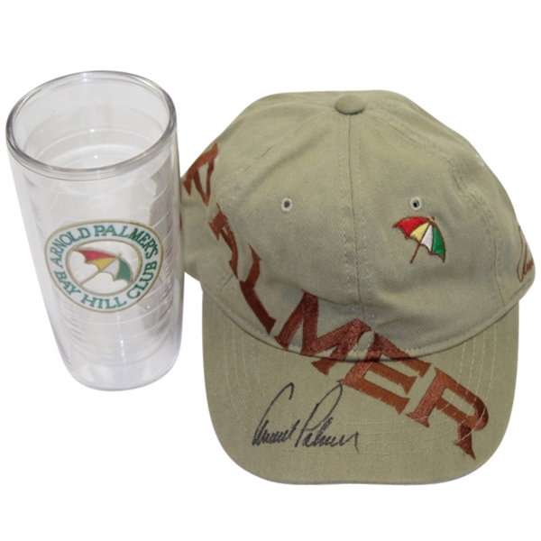 Arnold Palmer Signed 'Palmer Hat' with Bay Hill Club Tervis Tumbler JSA COA
