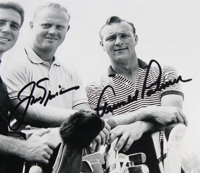 Jack Nicklaus and Arnold Palmer Signed 'Big Three' B&W Photo JSA COA