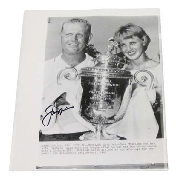 Jack Nicklaus Signed 1963 PGA Championship Original 8x10 Wire Photo JSA COA