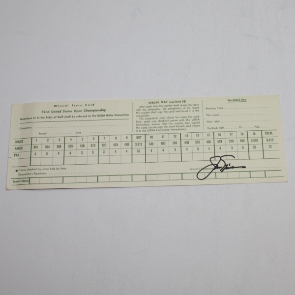 Jack Nicklaus Signed 1972 US Open Official Scorecard