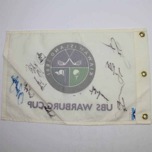 Multi-Signed UBS Warburg Cup at Kiawah Island 2001 Flag JSA COA