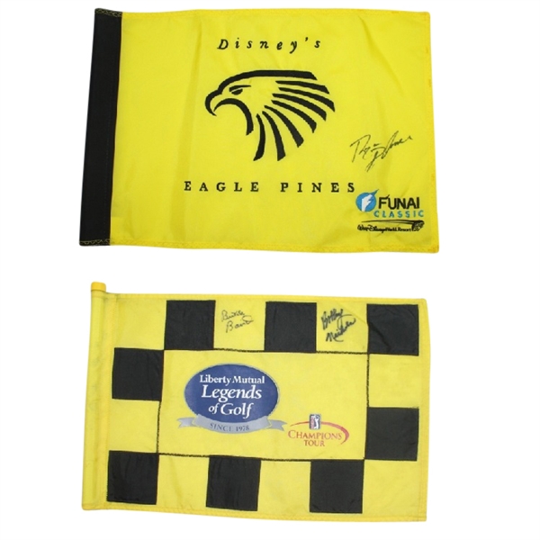 Lot of Two Course Flown Embroidered Signed Flags - Palmer, Nichols, and Baird JSA COA
