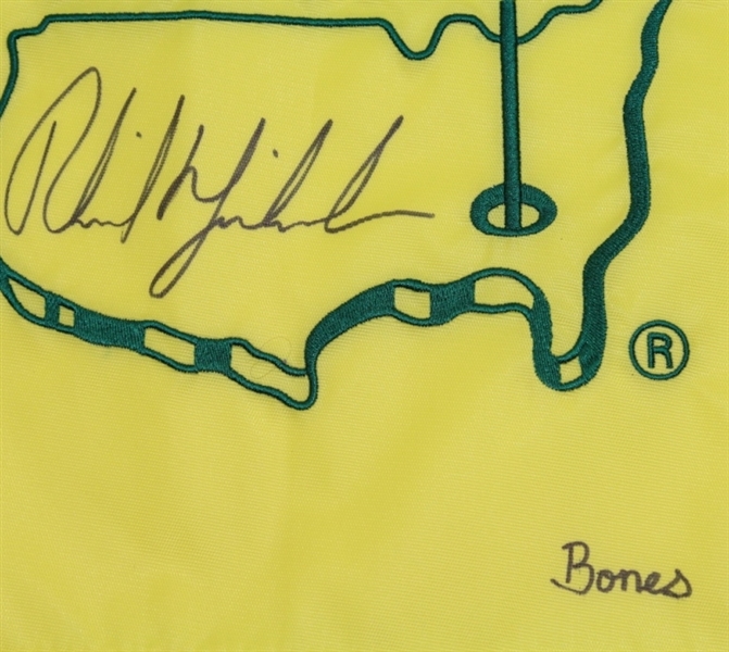 Phil Mickelson and Caddy Jim Bones Mackay Signed 2010 Masters Embroidered Flag JSA COA