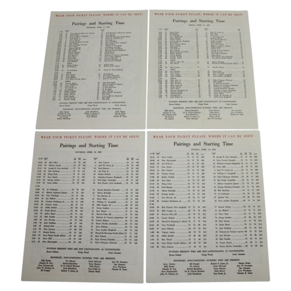 1968 Thursday-Sunday Masters Pairing Sheets - Bob Goalby Winner