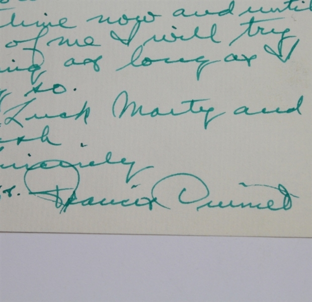 Francis Ouimet Handwritten Letter (50th Anniv. U.S.Open Win) To Bos. Red Sox-Great Content!