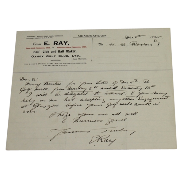 Edward Ted Ray Signed  Handwritten Note On Personal Letterhead from 1925-MUST SEE!