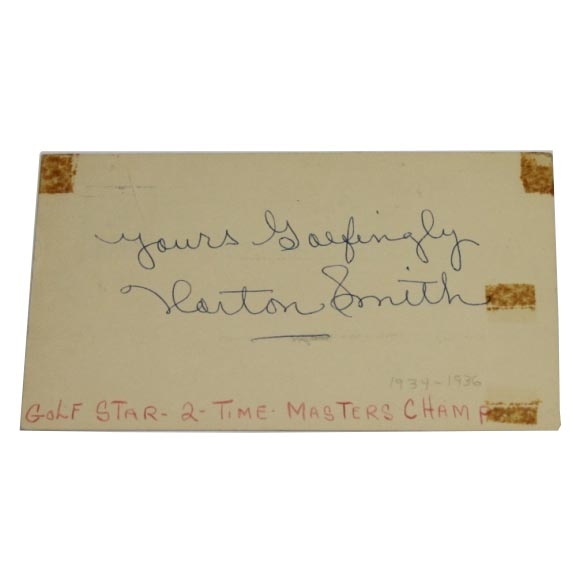 Horton Smith (D-1963) 1934 & 36 Masters Champ Signed 1959 Government Postcard JSA COA