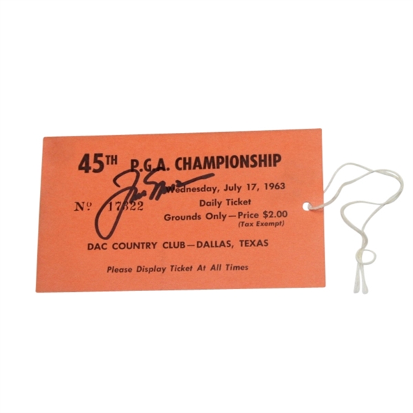 Jack Nicklaus Signed 1963 PGA Championship Ticket-3rd of his 18 Major Wins- JSA COA