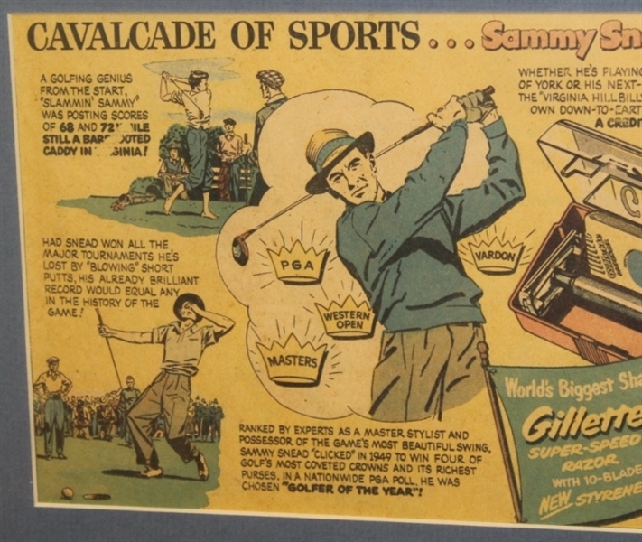 Sammy Snead Vintage Gillette Advertising Comic - Framed