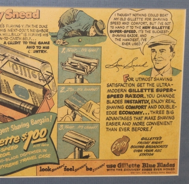Sammy Snead Vintage Gillette Advertising Comic - Framed