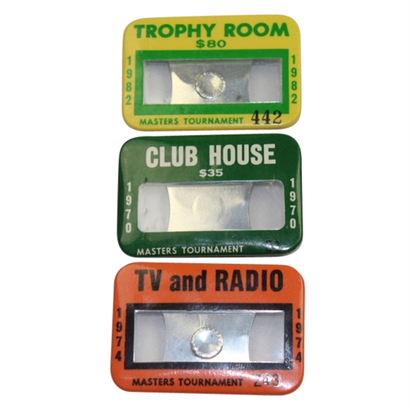 Lot of Three Masters Badges - Trophy Room, Club House, and TV & Radio